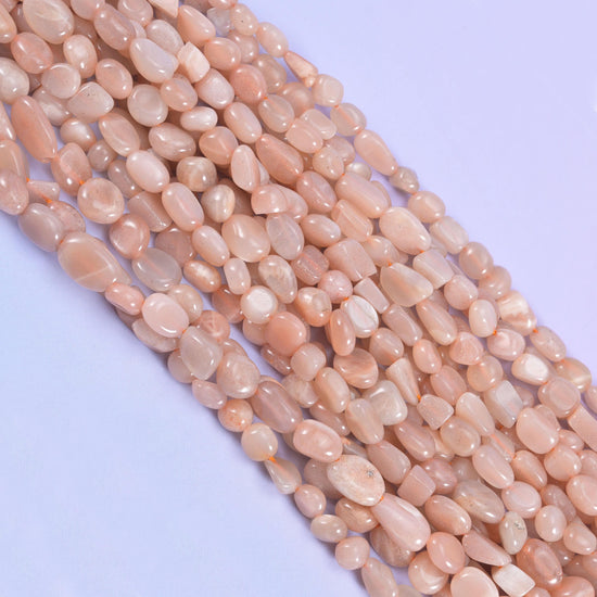 Peach Moonstone Pebble Nugget Beads 6-8mm Jewelry Strand