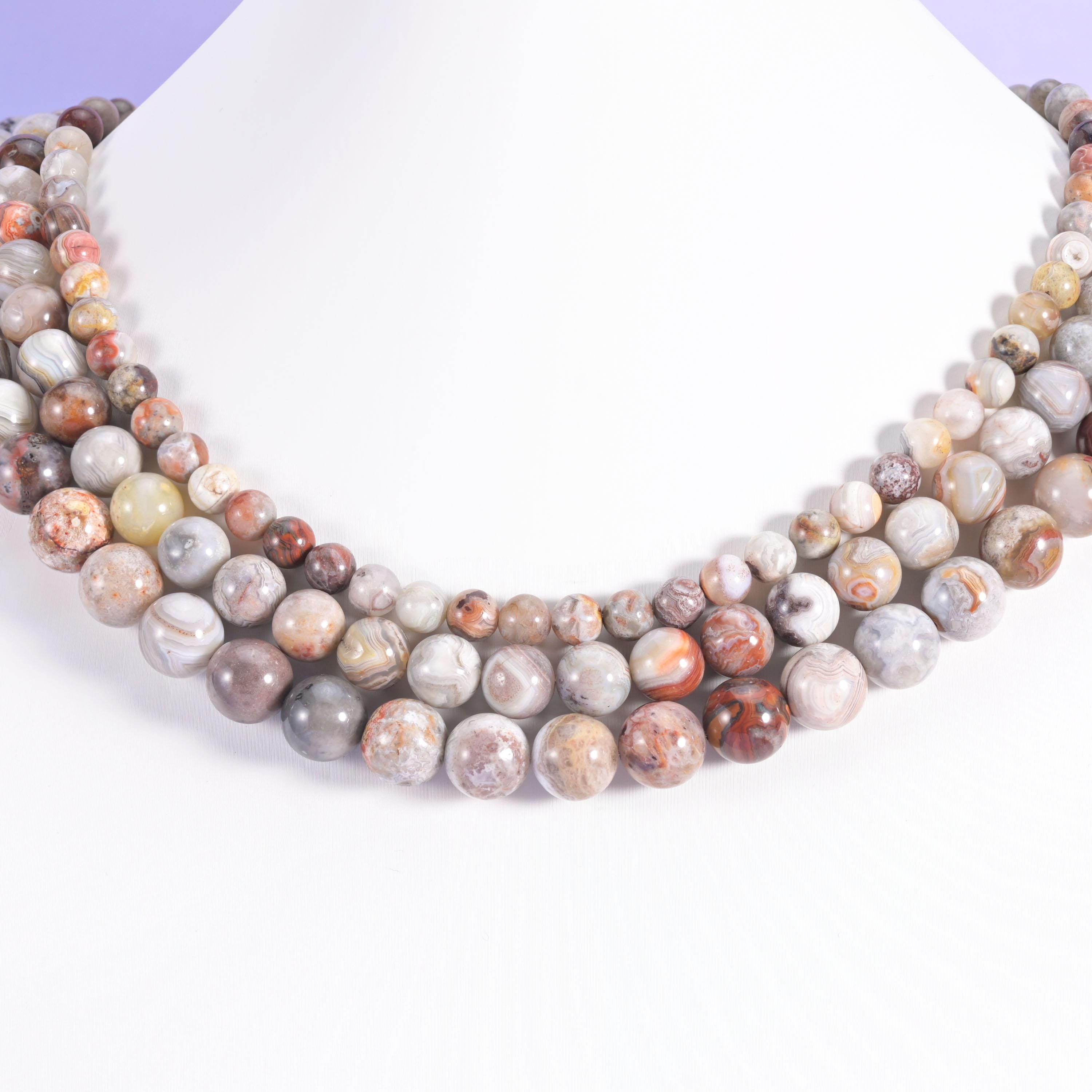 Mexican Crazy Agate Smooth Round Beads 6mm 8mm 10mm Jewelry Making 15.5 Inch Strand