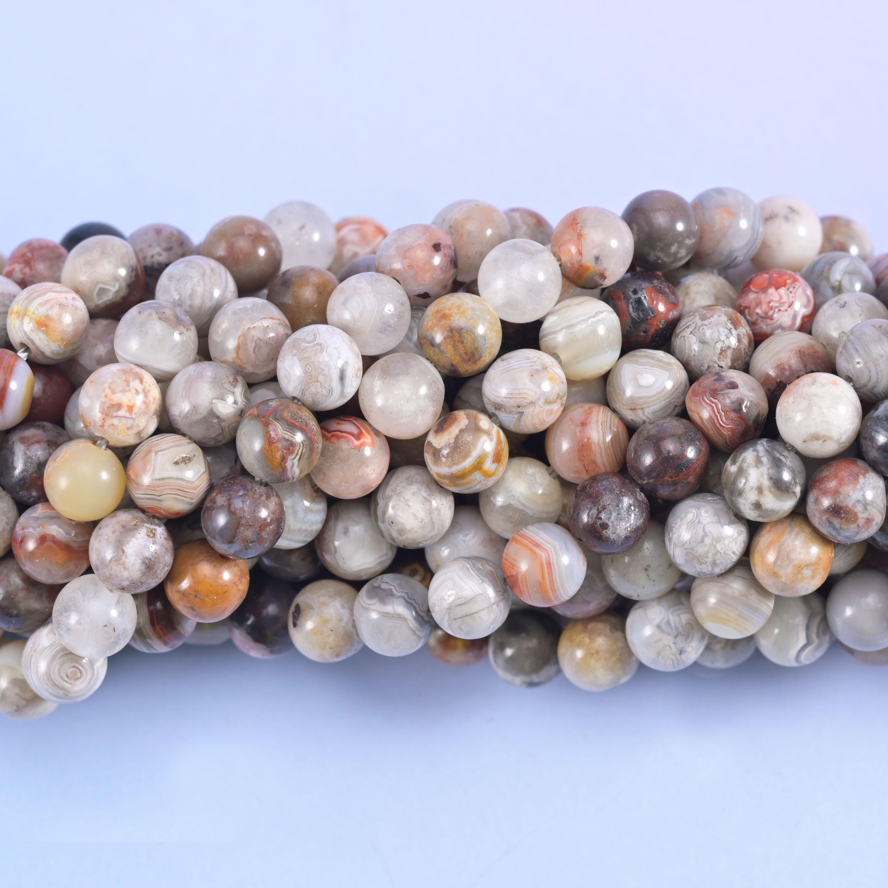 Mexican Crazy Agate Smooth Round Beads 6mm 8mm 10mm Jewelry Making 15.5 Inch Strand