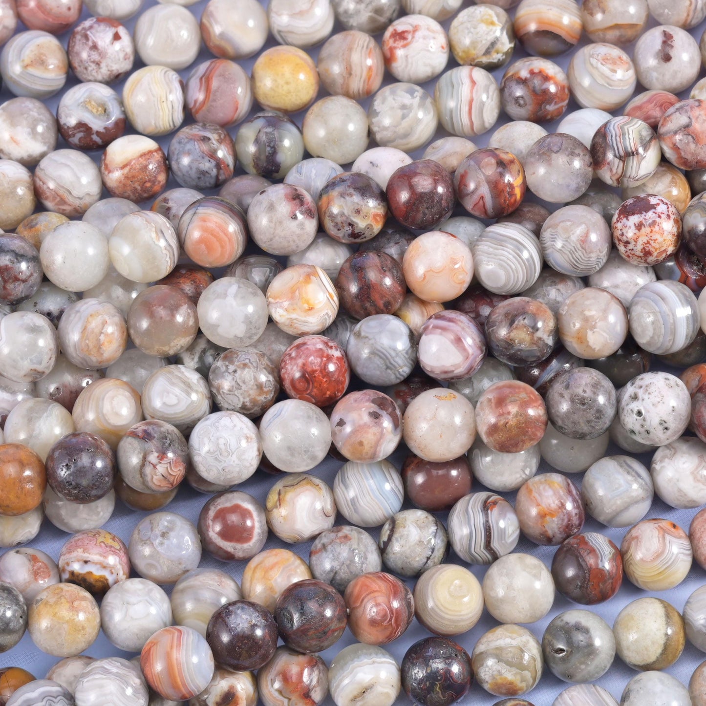 Mexican Crazy Agate Smooth Round Beads 6mm 8mm 10mm Jewelry Making 15.5 Inch Strand