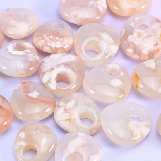Sakura Flower Agate Crystal Donuts Size 30-42mm DIY Crystal Pendant Size 19-24mm Pocket Stones