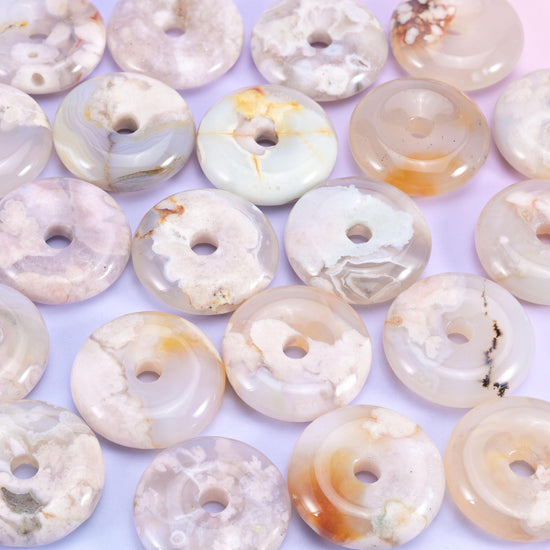 Sakura Flower Agate Crystal Donuts Size 30-42mm DIY Crystal Pendant Size 19-24mm Pocket Stones