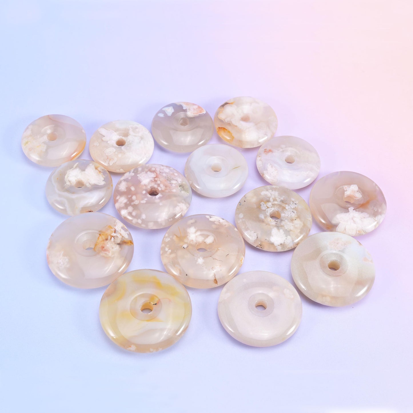 Sakura Flower Agate Crystal Donuts Size 30-42mm DIY Crystal Pendant Size 19-24mm Pocket Stones
