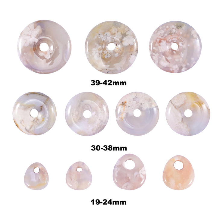 Sakura Flower Agate Crystal Donuts Size 30-42mm DIY Crystal Pendant Size 19-24mm Pocket Stones