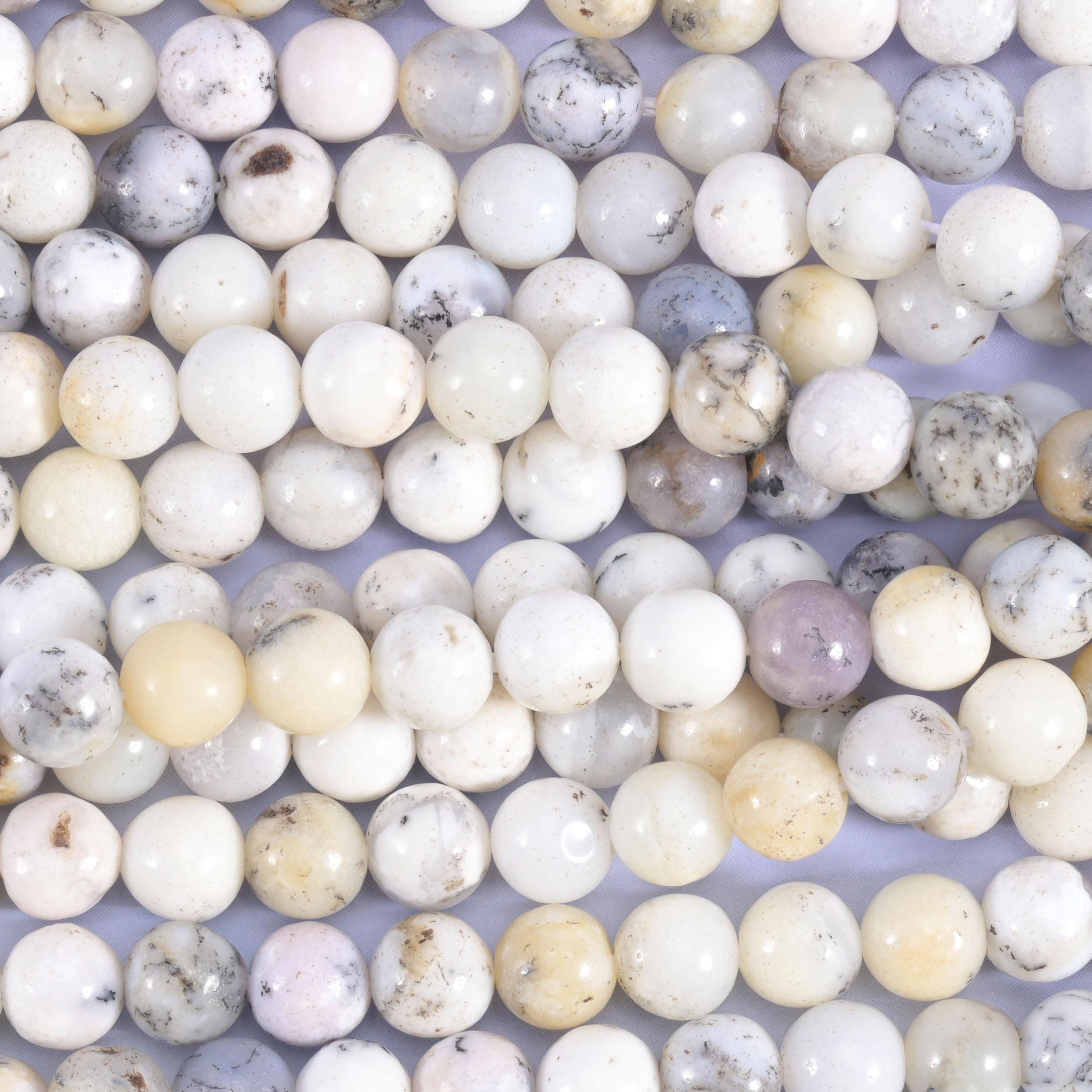 White Opal Smooth Round Beads 4mm 6mm 8mm 10mm Jewelry Making 15.5 Inch Strand
