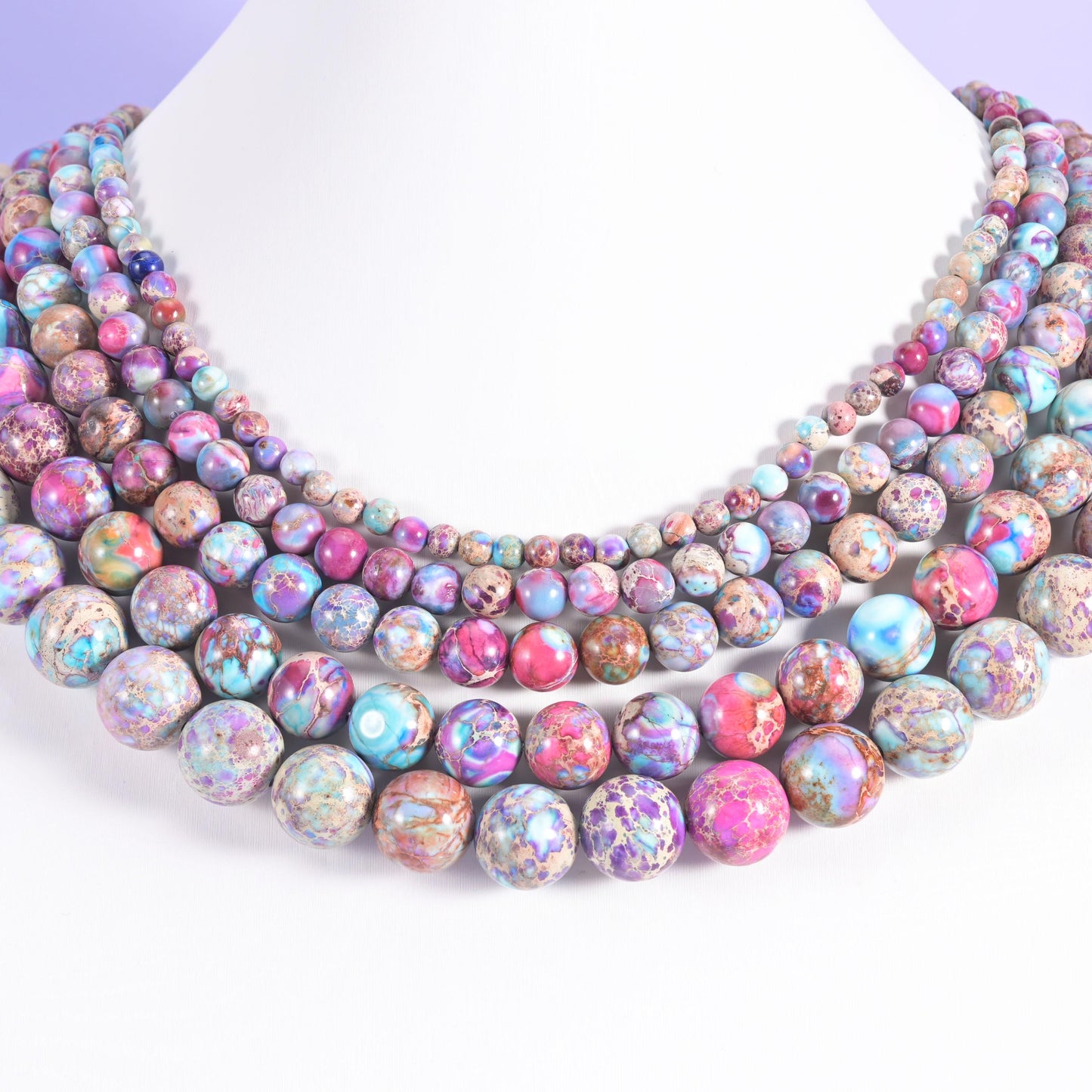 Purple Blue Sea Sediment Jasper Smooth Round Beads 4mm 6mm 8mm 10mm 12mm Jewelry Making 15.5 Inch Strand