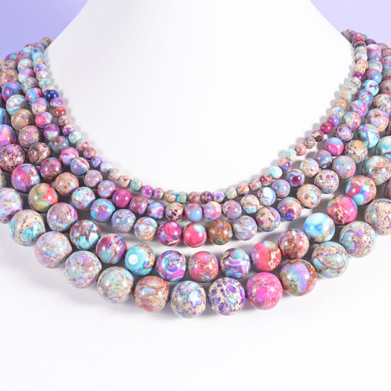 Purple Blue Sea Sediment Jasper Smooth Round Beads 4mm 6mm 8mm 10mm 12mm Jewelry Making 15.5 Inch Strand