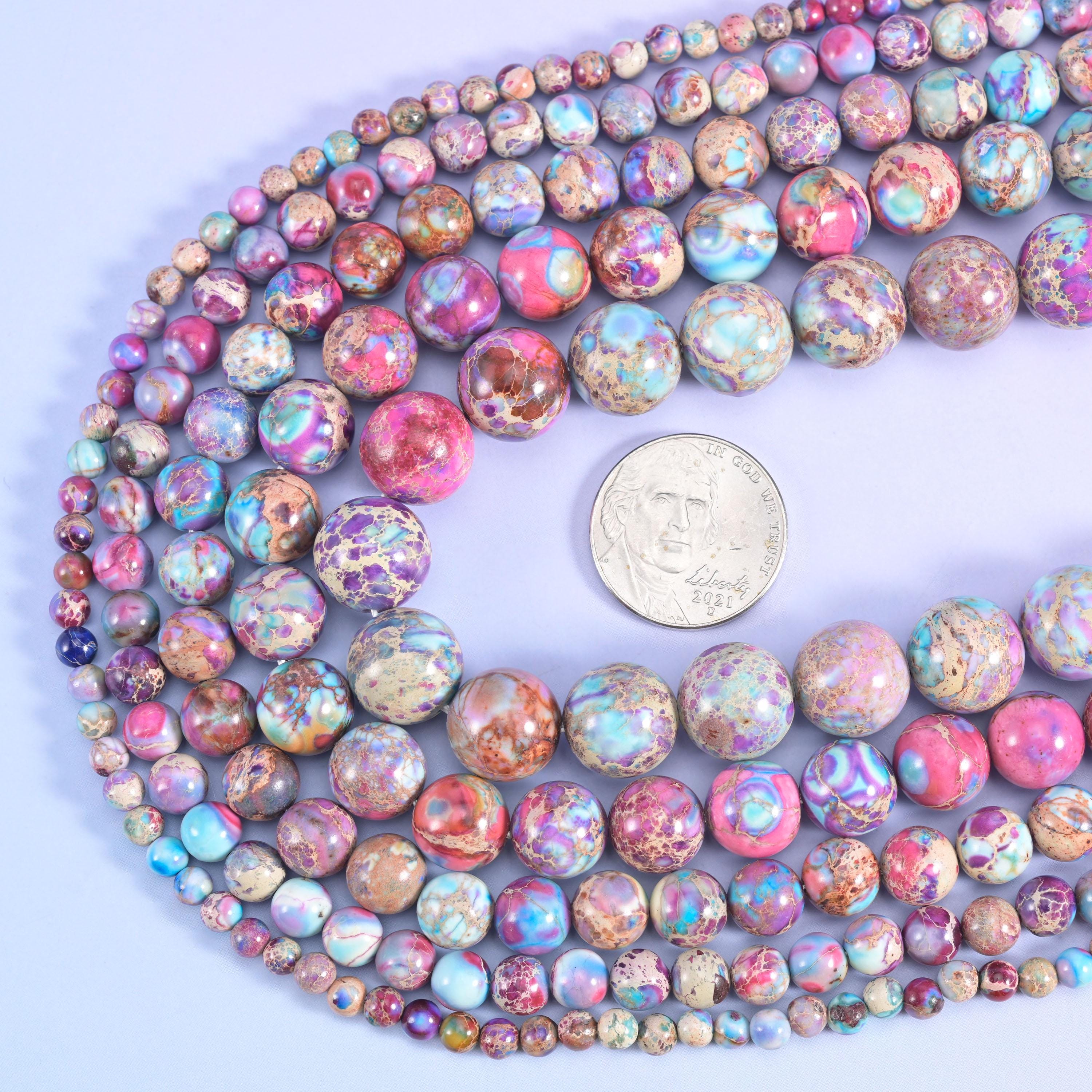 Purple Blue Sea Sediment Jasper Smooth Round Beads 4mm 6mm 8mm 10mm 12mm Jewelry Making 15.5 Inch Strand
