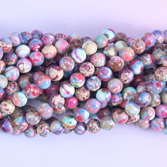 Purple Blue Sea Sediment Jasper Smooth Round Beads 4mm 6mm 8mm 10mm 12mm Jewelry Making 15.5 Inch Strand