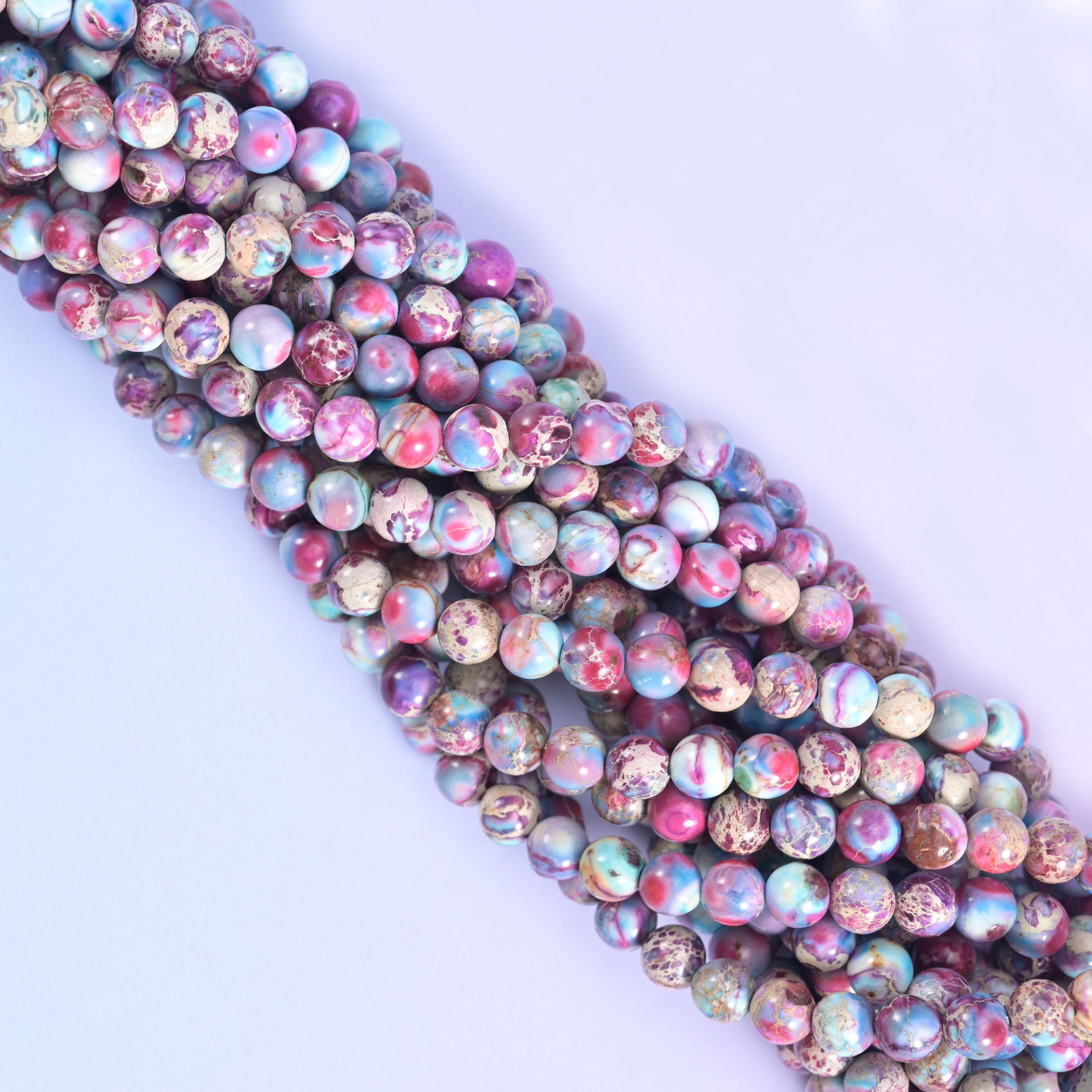 Purple Blue Sea Sediment Jasper Smooth Round Beads 4mm 6mm 8mm 10mm 12mm Jewelry Making 15.5 Inch Strand