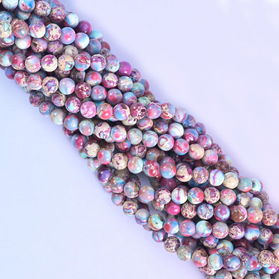Purple Blue Sea Sediment Jasper Smooth Round Beads 4mm 6mm 8mm 10mm 12mm Jewelry Making 15.5 Inch Strand