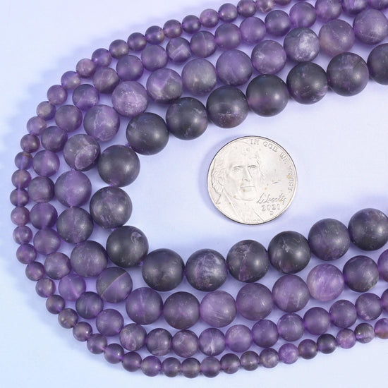 Amethyst Matte Round Beads 4mm 6mm 8mm 10mm Jewelry Making 15 Inch Strand