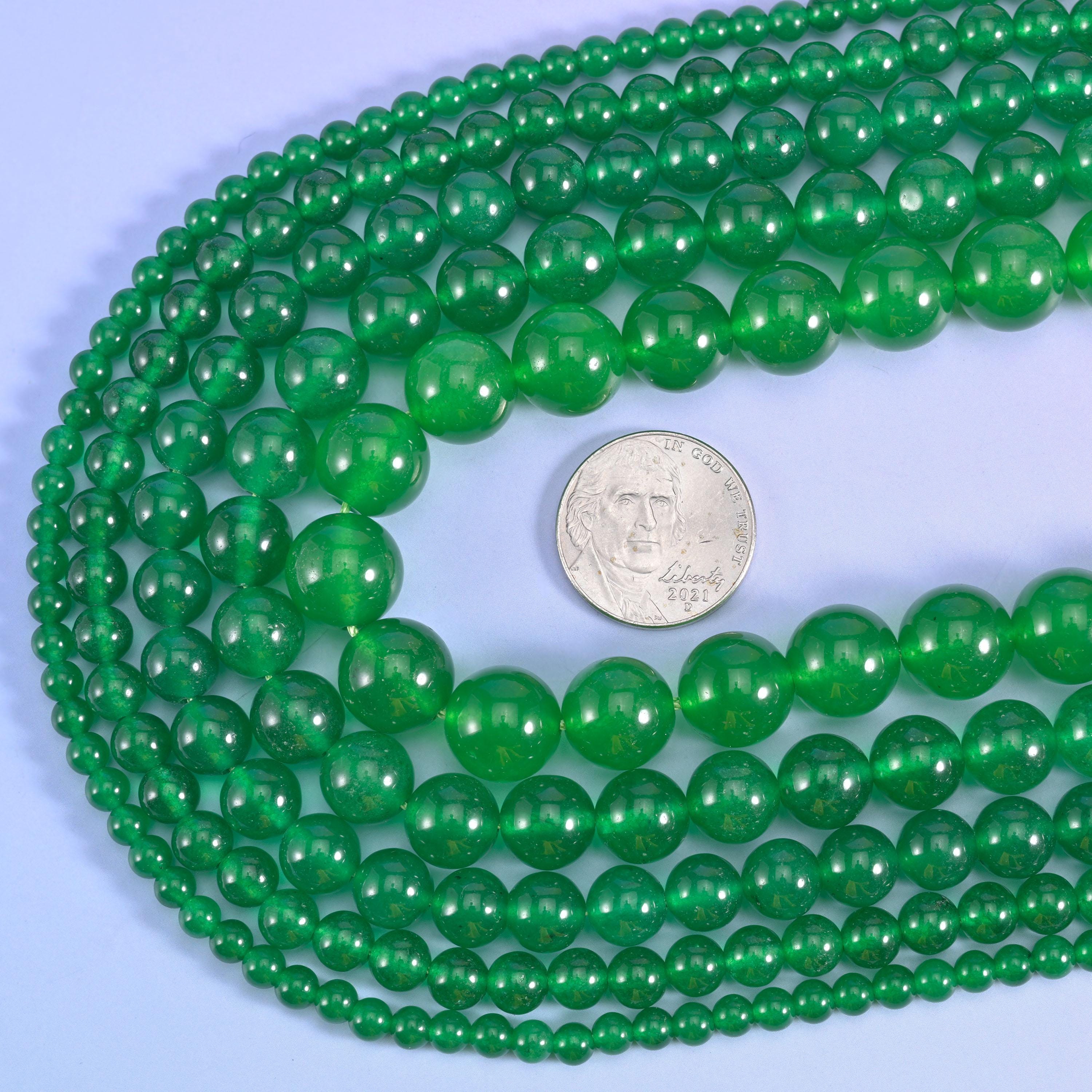 Green Dyed Jade Smooth Round Beads 4mm 6mm 8mm 10mm 12mm Jewelry Making 15.5 Inch Strand