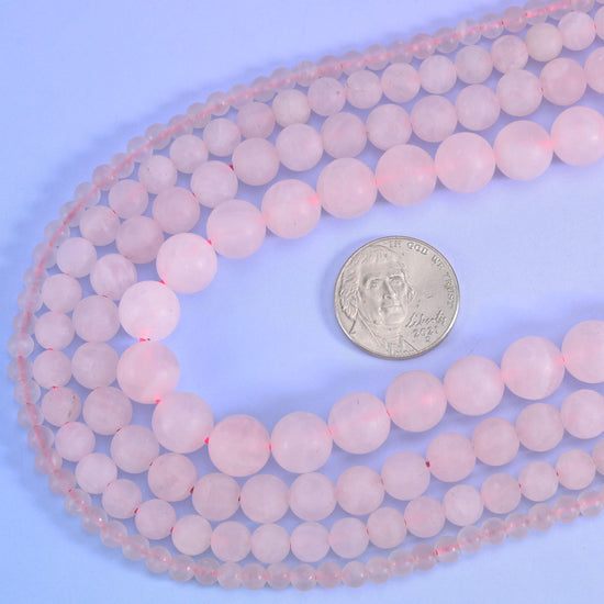 Rose Quartz Matte Round Beads 4mm 6mm 8mm 10mm Jewelry Making 15 Inch Strand