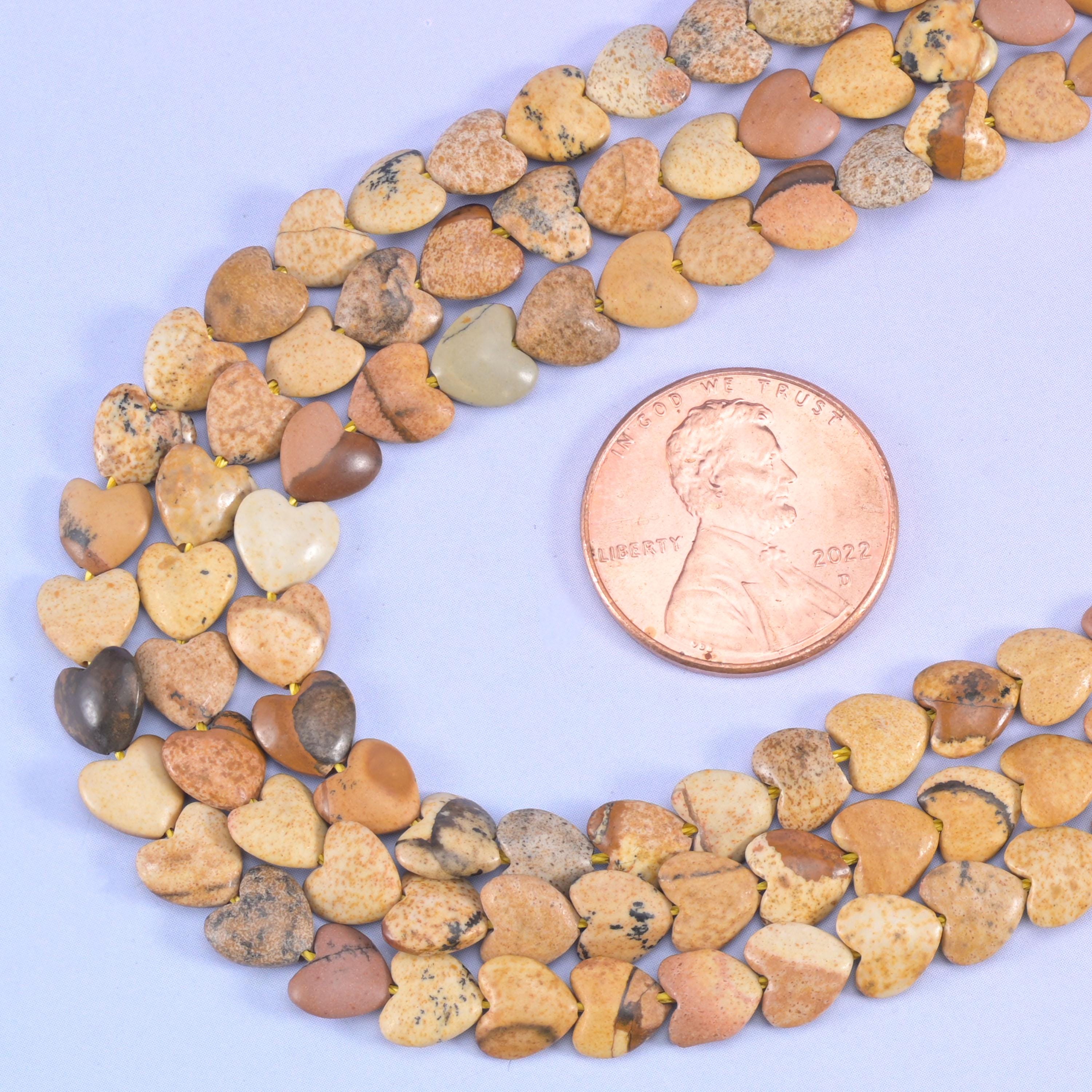 Picture Jasper Heart Beads Size 6mm Jewelry Making 15 Inch Strand