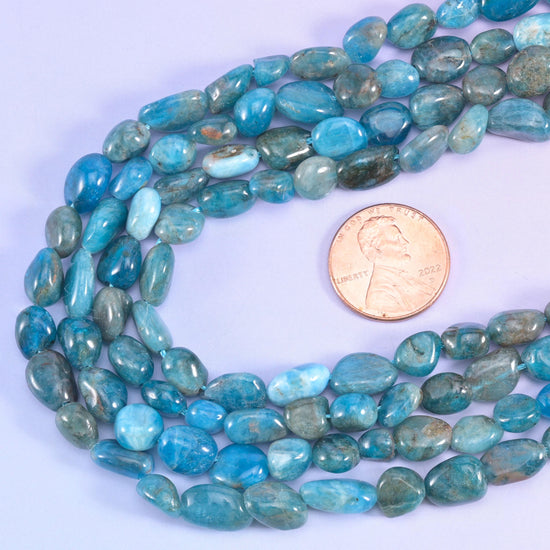Blue Apatite Pebble Nugget Beads 6-8mm Jewelry Making 15 Inch Strand