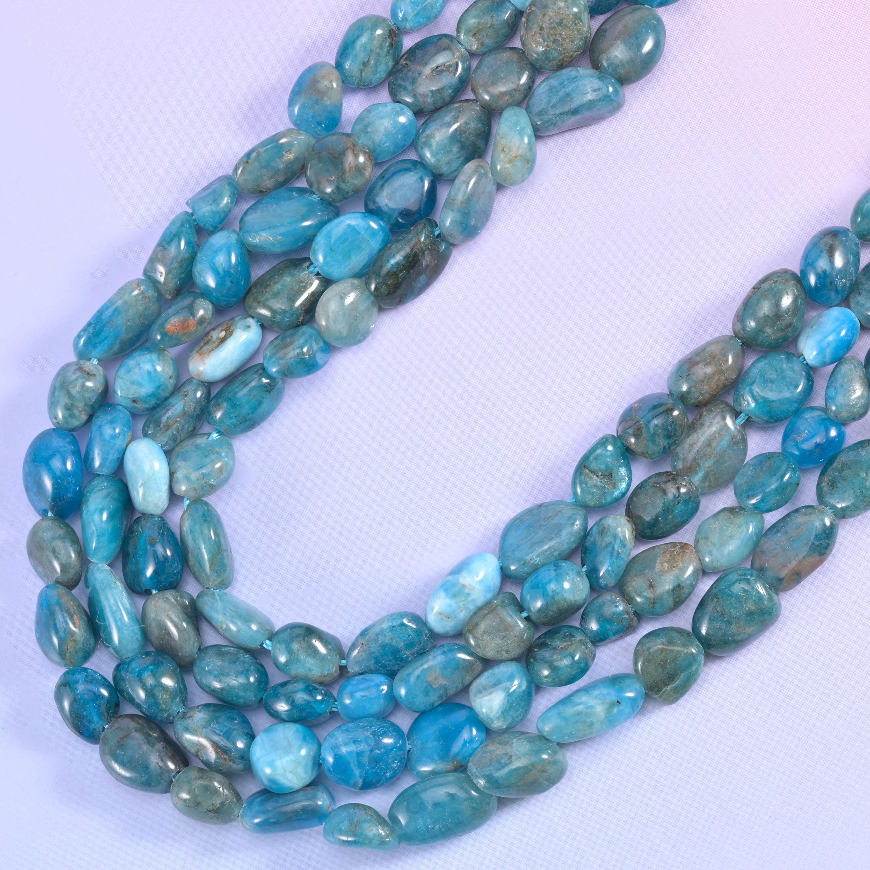 Blue Apatite Pebble Nugget Beads 6-8mm Jewelry Making 15 Inch Strand