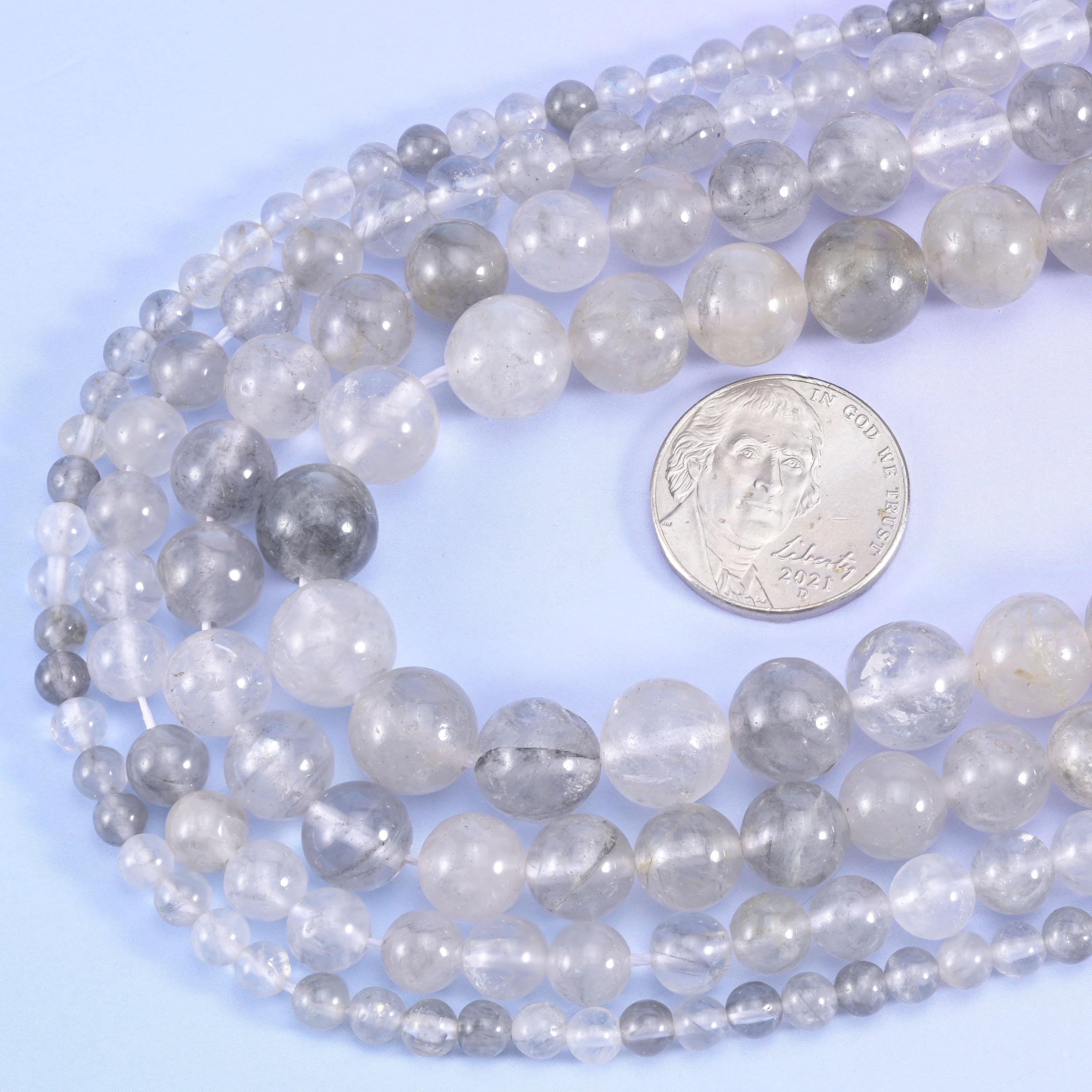 Cloudy Quartz Smooth Round Beads 4mm 6mm 8mm 10mm Jewelry Making 15.5 Inch Strand