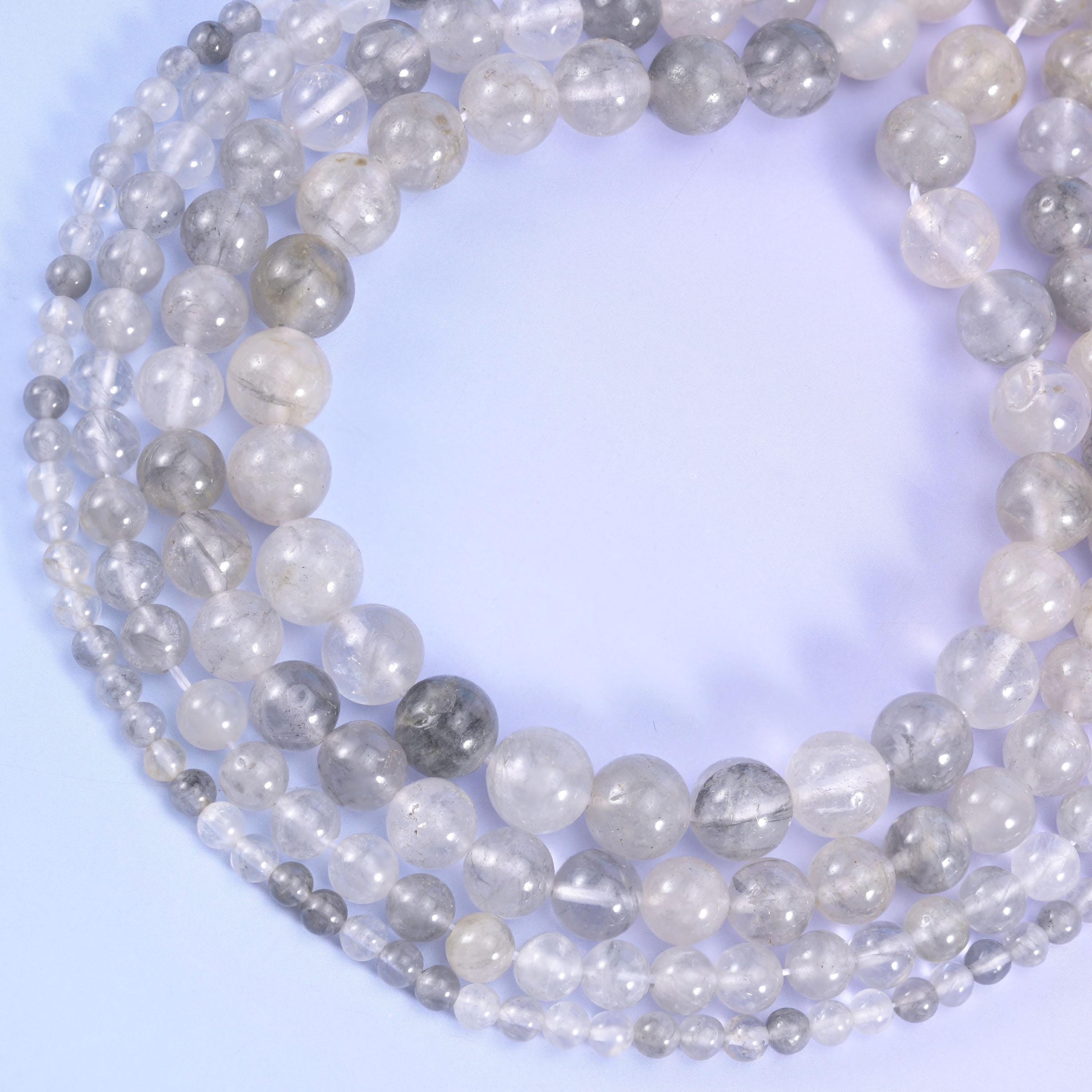 Cloudy Quartz Smooth Round Beads 4mm 6mm 8mm 10mm Jewelry Making 15.5 Inch Strand