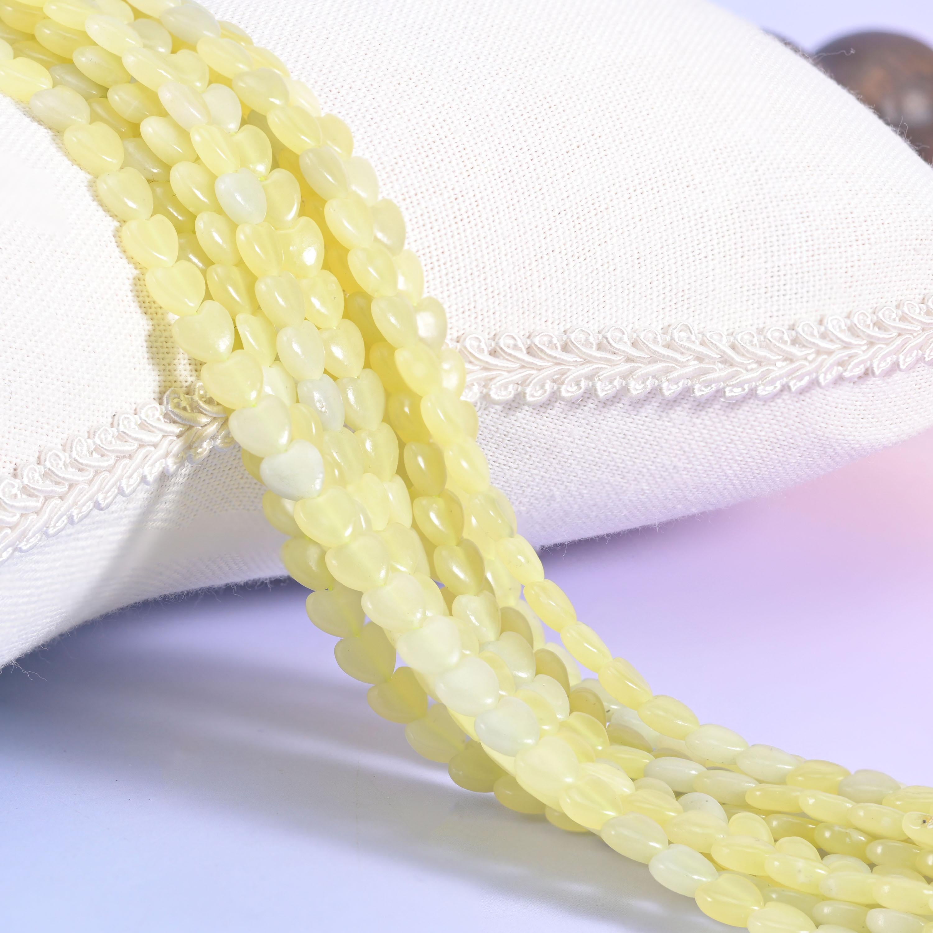 Lemon Jade Heart Beads 6mm Strand for Jewelry Making