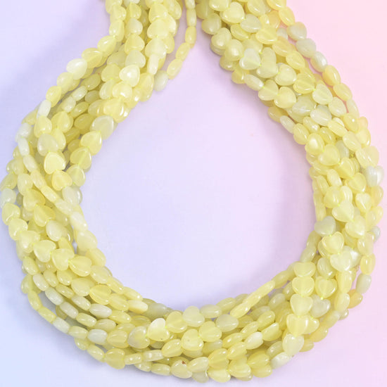 Lemon Jade Heart Beads 6mm Strand for Jewelry Making