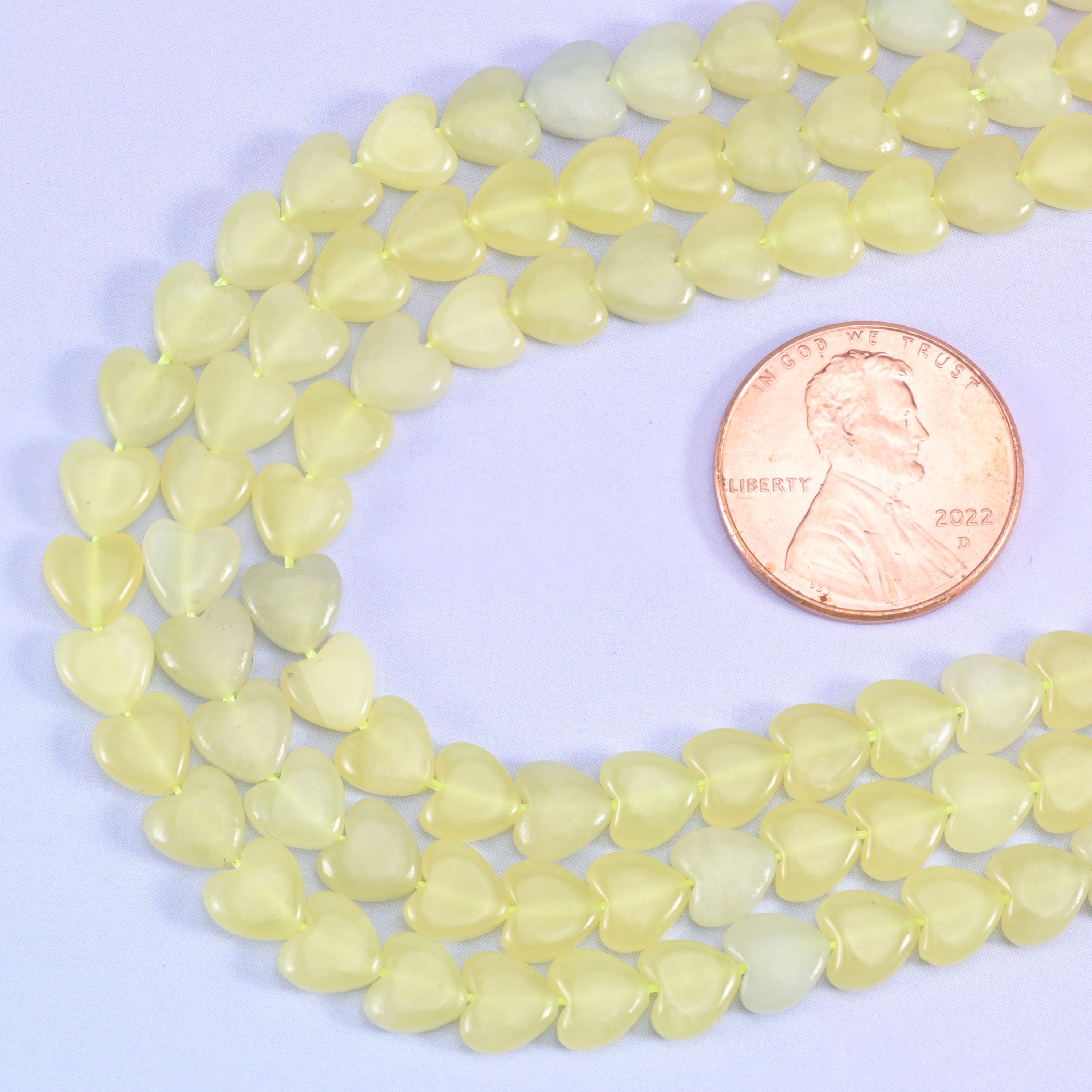 Lemon Jade Heart Beads 6mm Strand for Jewelry Making
