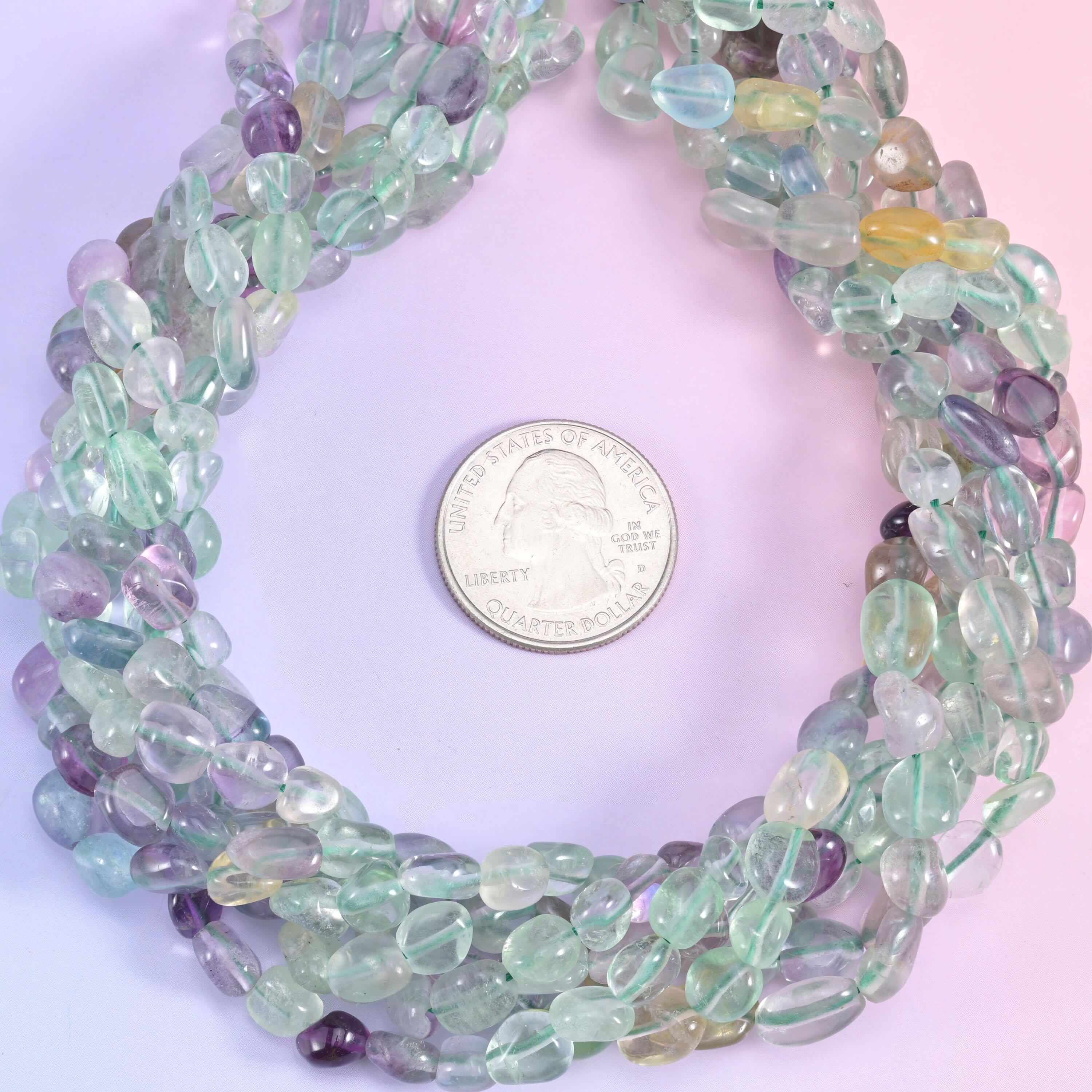 Colorful Fluorite Pebble Nugget Beads 6-8mm 8-12mm Jewelry Making 15.5 Inch Strand