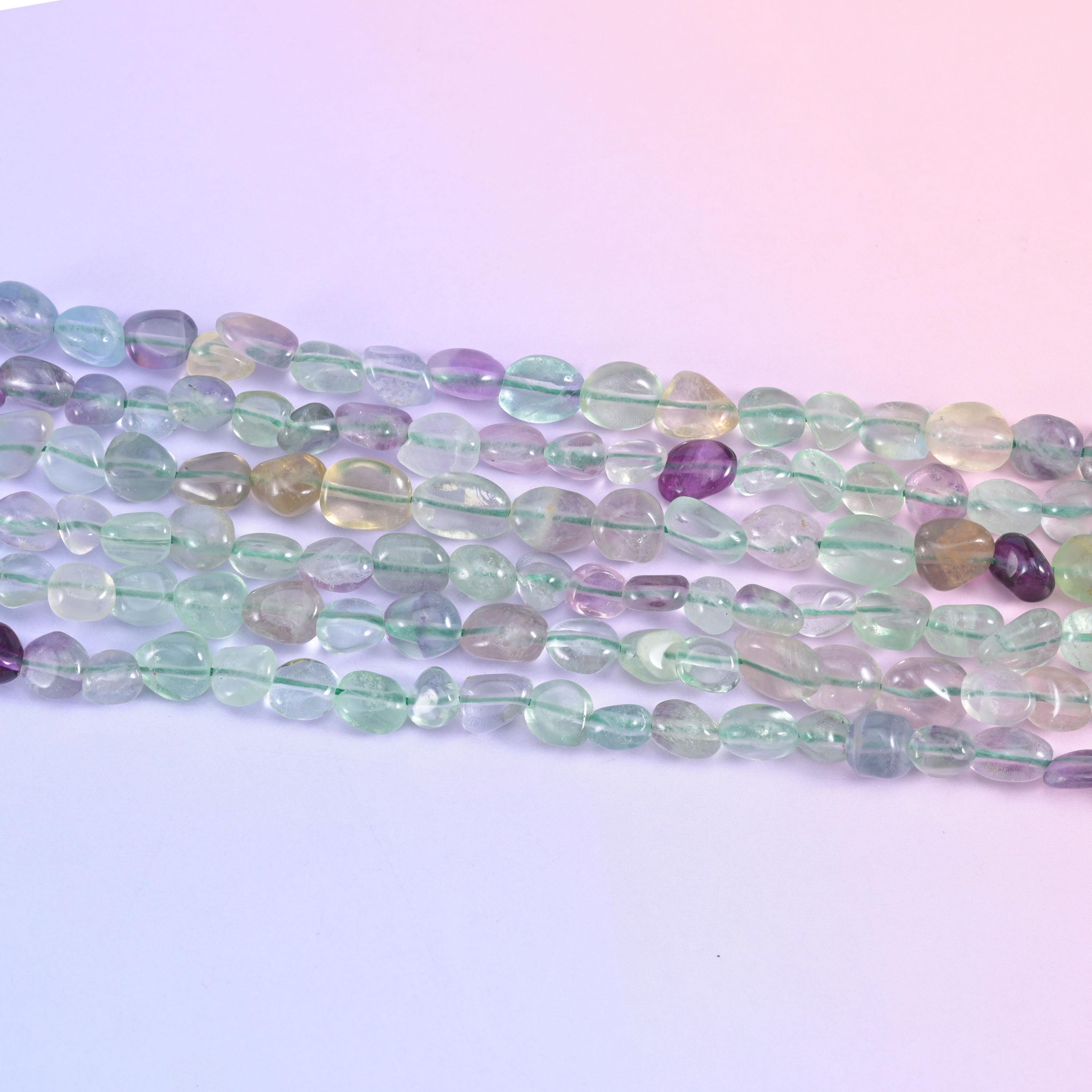 Colorful Fluorite Pebble Nugget Beads 6-8mm 8-12mm Jewelry Making 15.5 Inch Strand