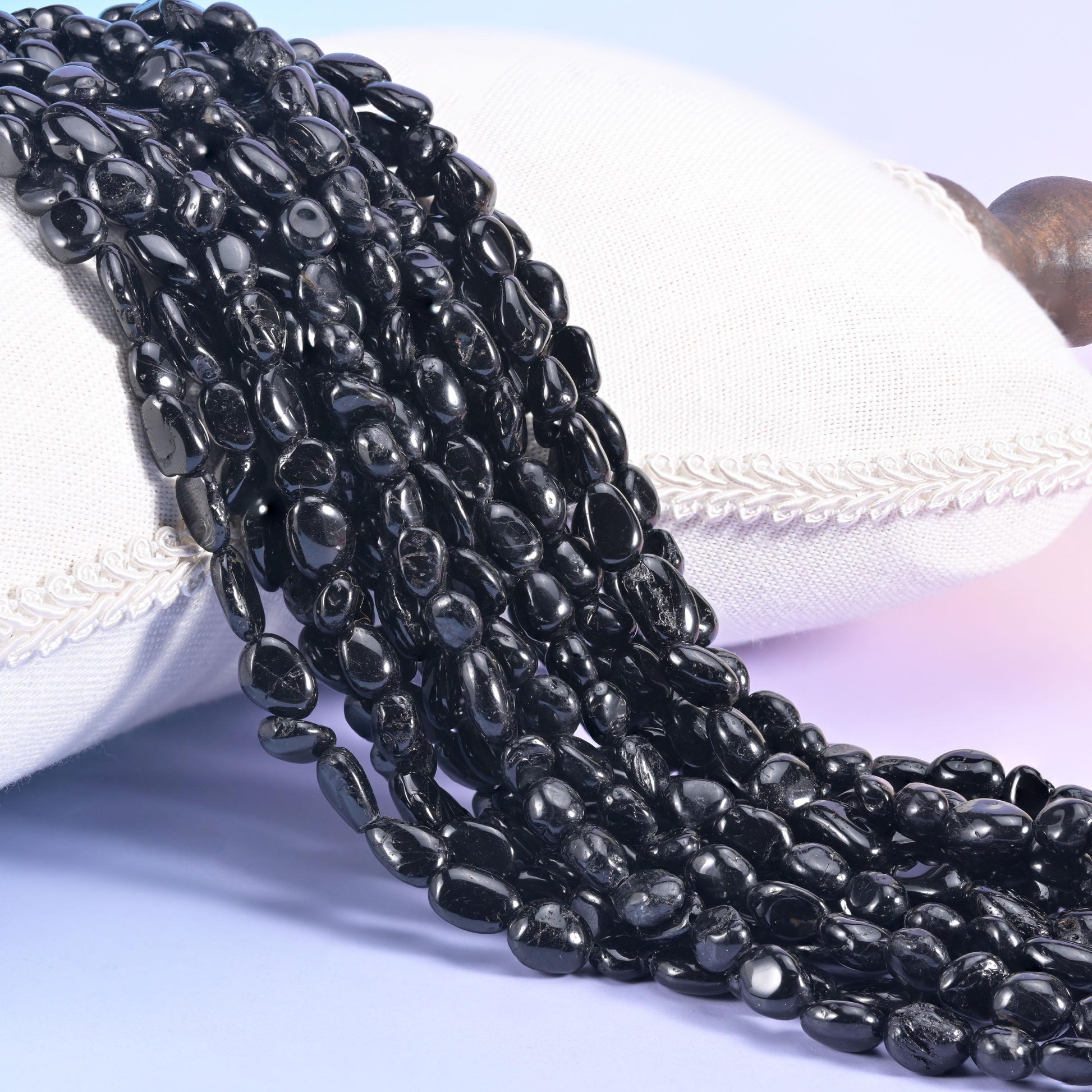 Black Tourmaline Pebble Nugget Beads 6-8mm Jewelry Making 15.5" Strand