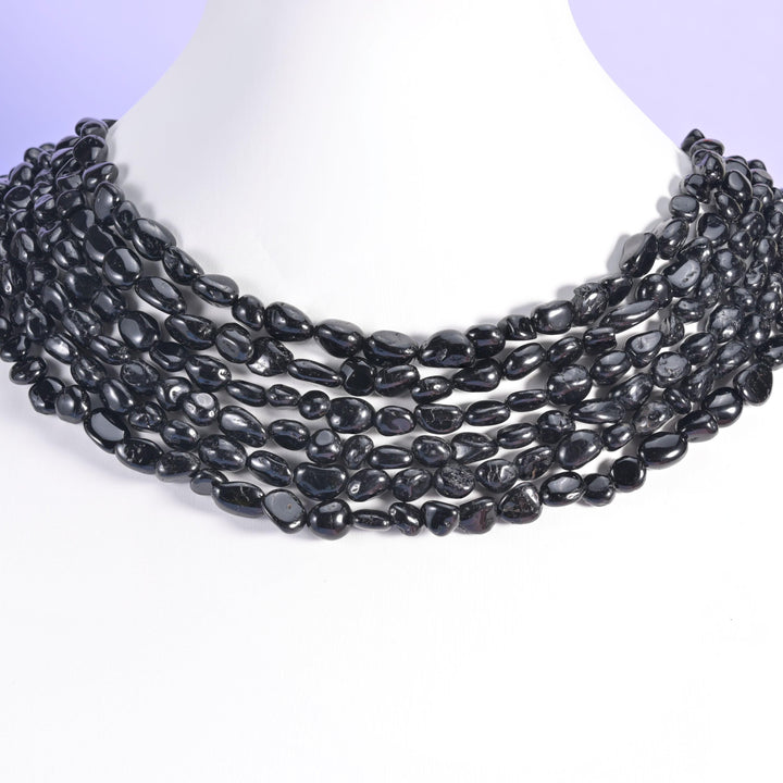 Black Tourmaline Pebble Nugget Beads 6-8mm Jewelry Making 15.5" Strand