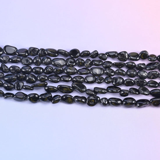 Black Tourmaline Pebble Nugget Beads 6-8mm Jewelry Making 15.5" Strand