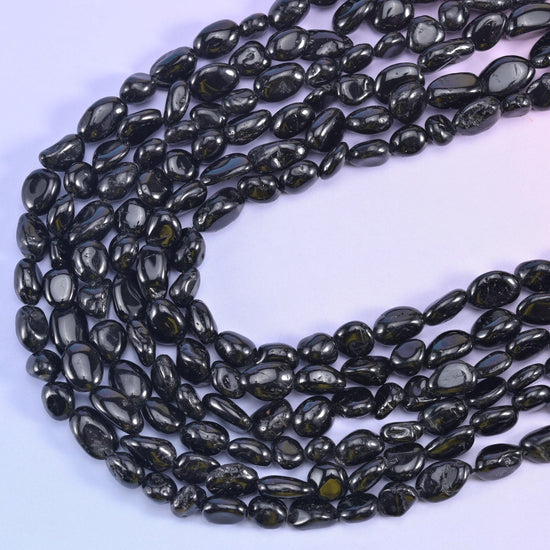 Black Tourmaline Pebble Nugget Beads 6-8mm Jewelry Making 15.5" Strand