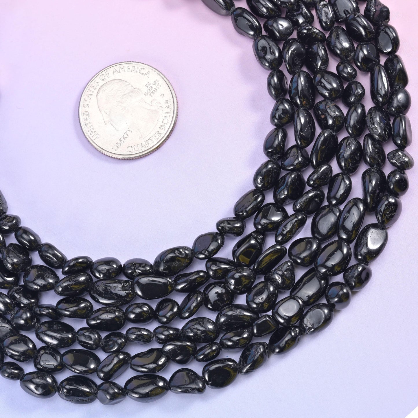 Black Tourmaline Pebble Nugget Beads 6-8mm Jewelry Making 15.5" Strand