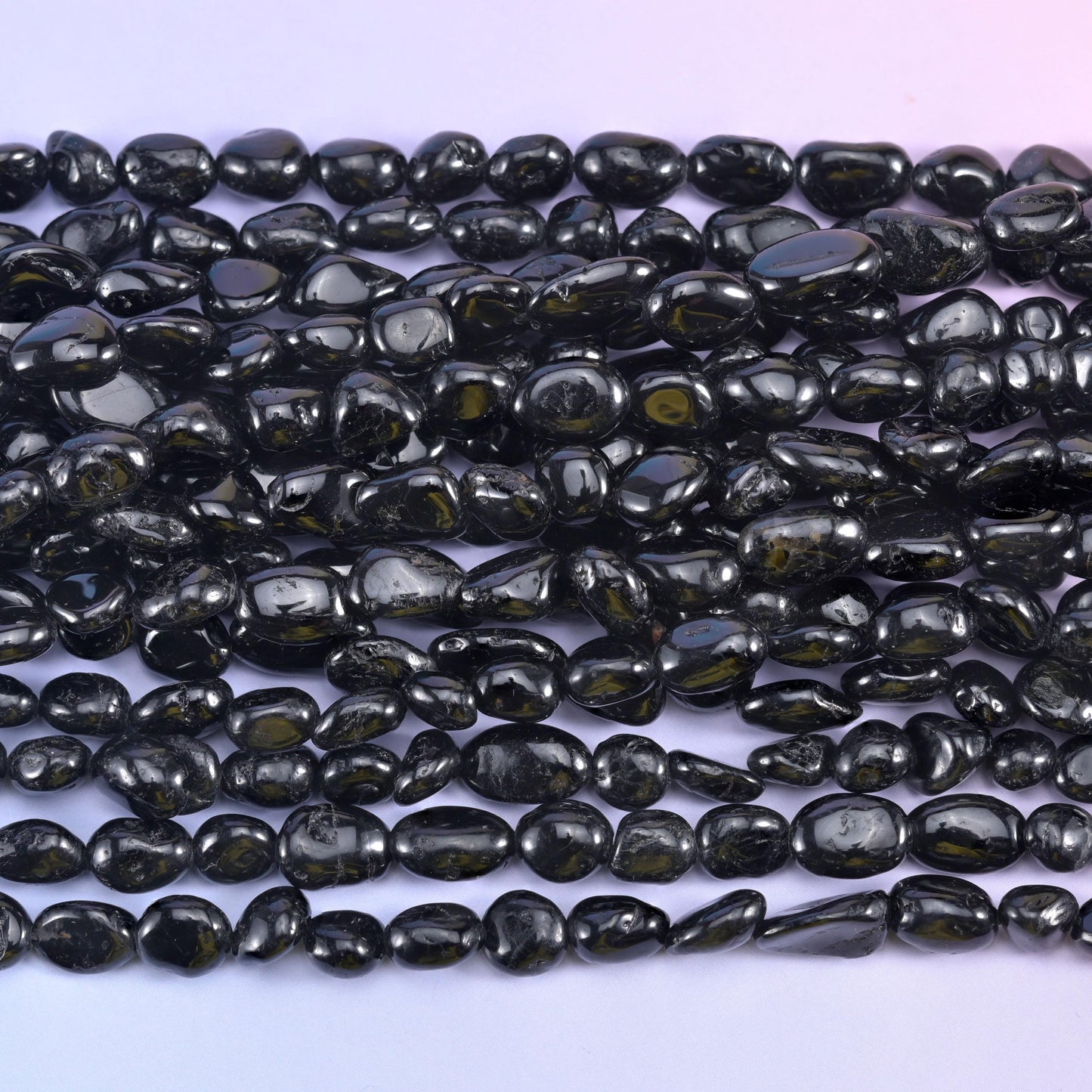 Black Tourmaline Pebble Nugget Beads 6-8mm Jewelry Making 15.5" Strand