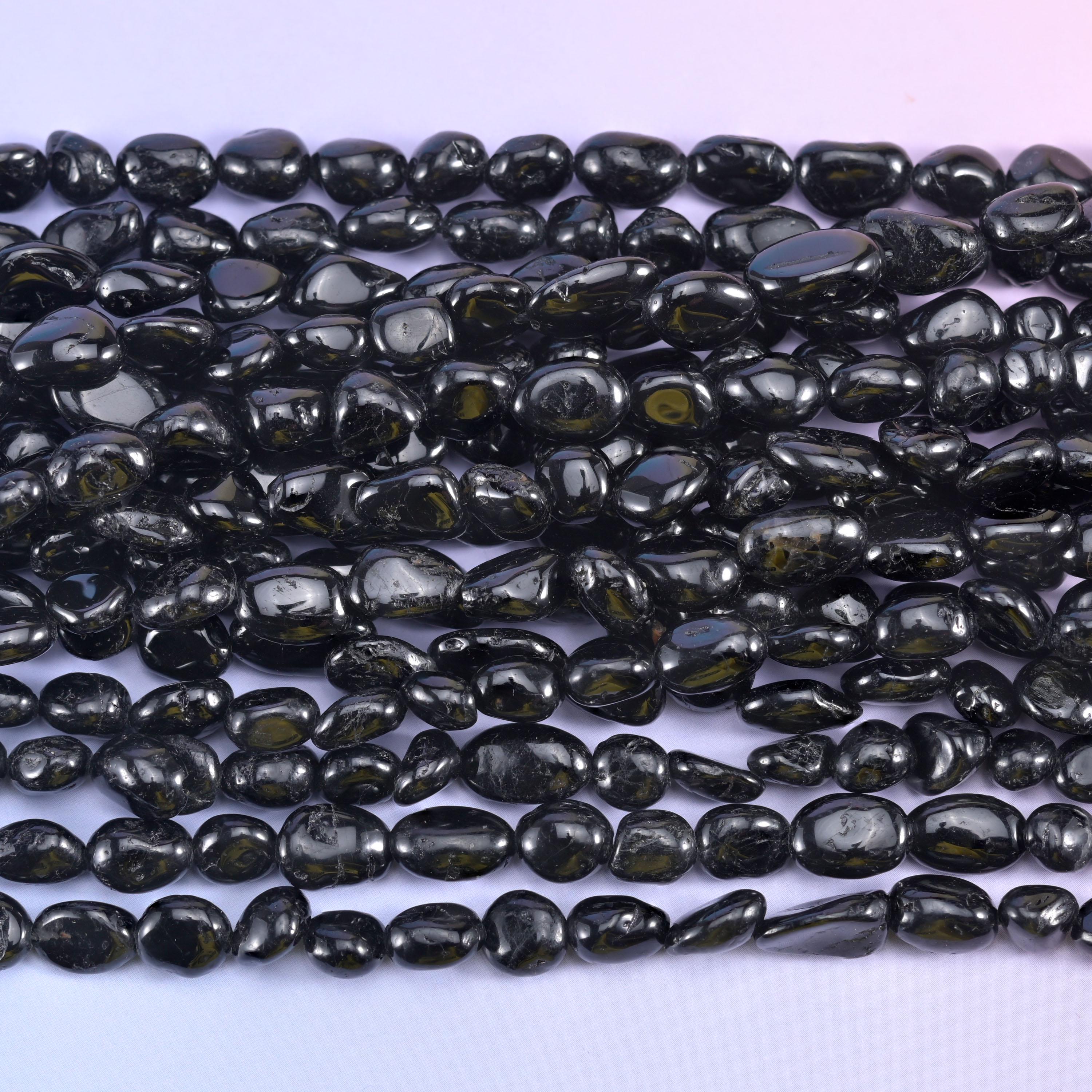 Black Tourmaline Pebble Nugget Beads 6-8mm Jewelry Making 15.5" Strand