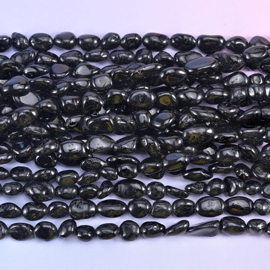 Black Tourmaline Pebble Nugget Beads 6-8mm Jewelry Making 15.5" Strand