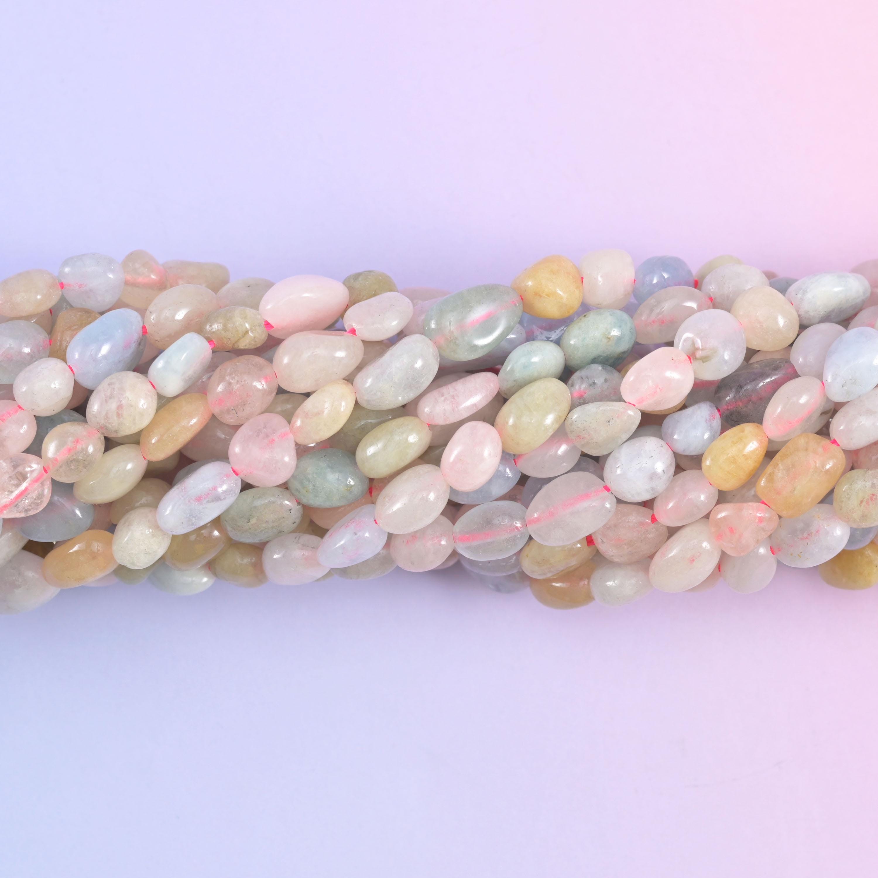 Colorful Morganite Pebble Nugget Beads 5-8mm Jewelry Making 15.5" Strand