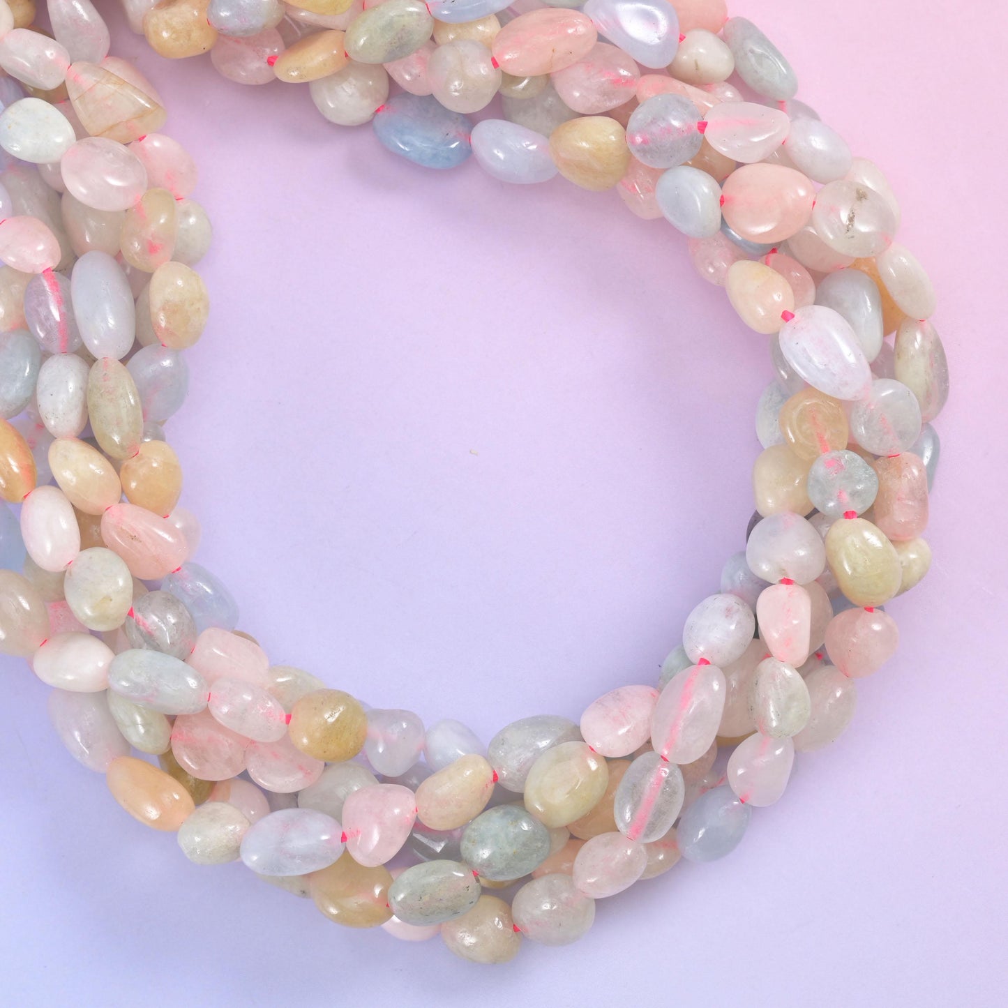 Colorful Morganite Pebble Nugget Beads 5-8mm Jewelry Making 15.5" Strand
