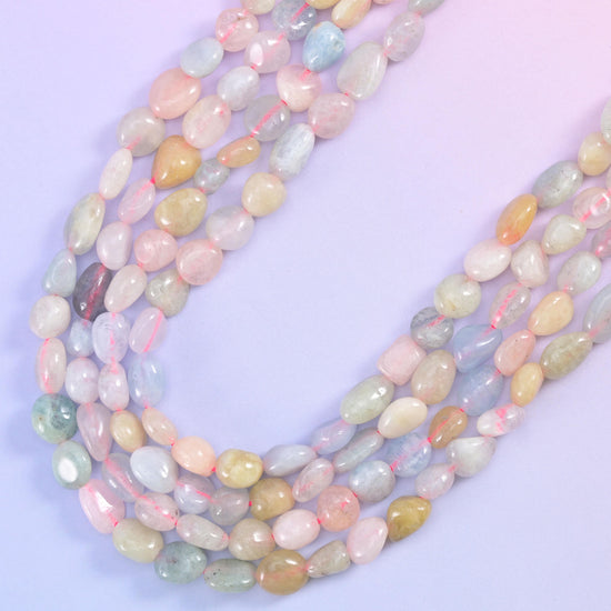 Colorful Morganite Pebble Nugget Beads 5-8mm Jewelry Making 15.5" Strand