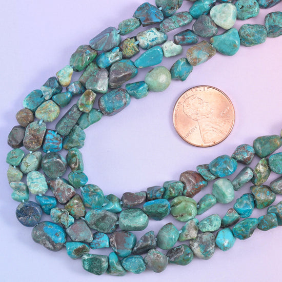 Blue Turquoise Irregular Pebble Nugget Beads 6-8mm Jewelry Making 15.5" Strand