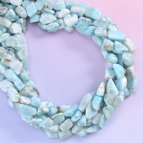 Blue Larimar Irregular Pebble Nugget Beads 6-8mm Jewelry Making 15.5" Strand