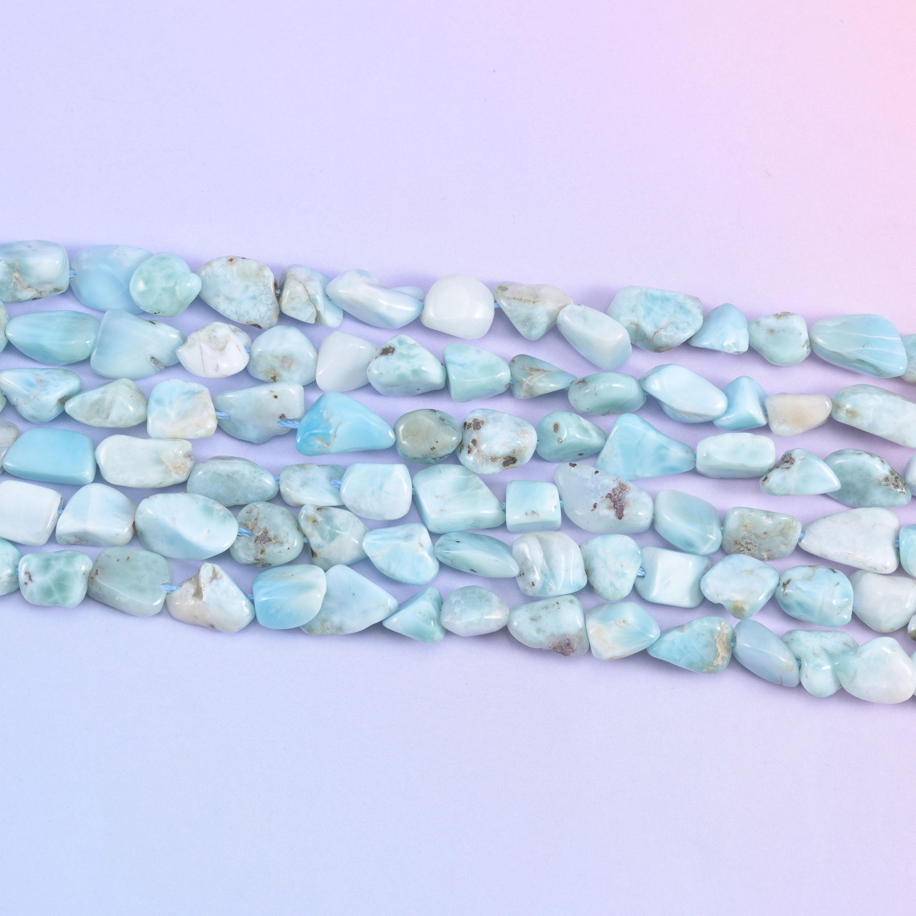 Blue Larimar Irregular Pebble Nugget Beads 6-8mm Jewelry Making 15.5" Strand
