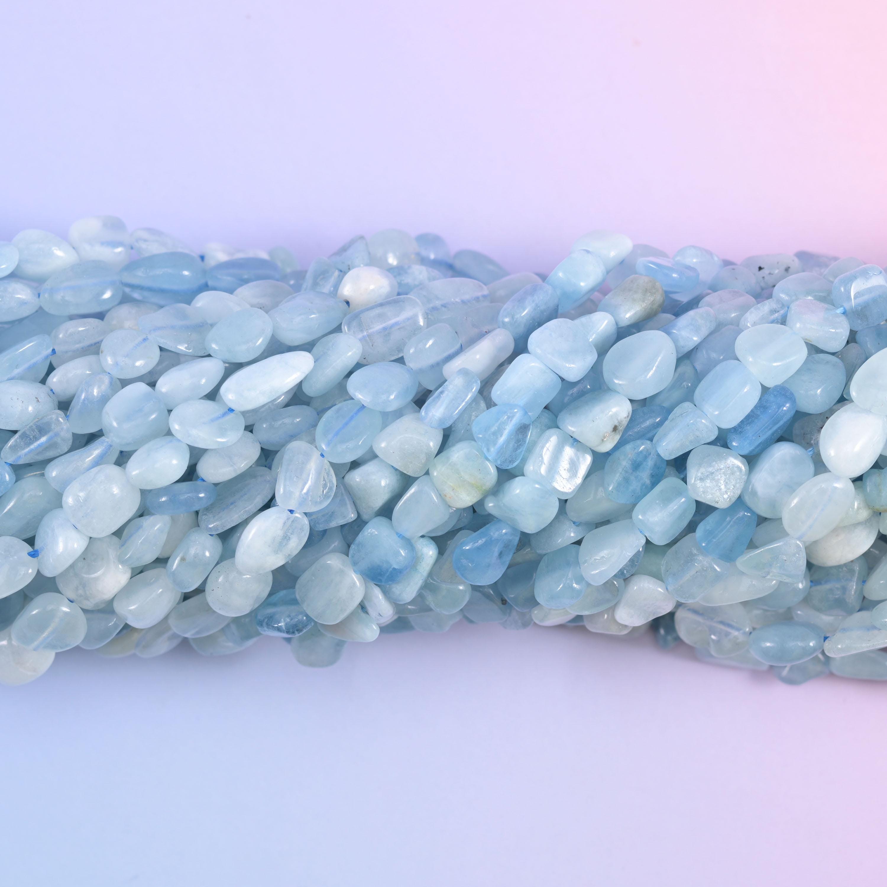 Blue Aquamarine Irregular Pebble Nugget Beads 6-8mm Jewelry Making 15.5" Strand