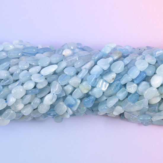 Blue Aquamarine Irregular Pebble Nugget Beads 6-8mm Jewelry Making 15.5" Strand