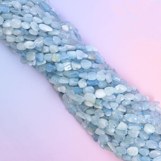 Blue Aquamarine Irregular Pebble Nugget Beads 6-8mm Jewelry Making 15.5" Strand