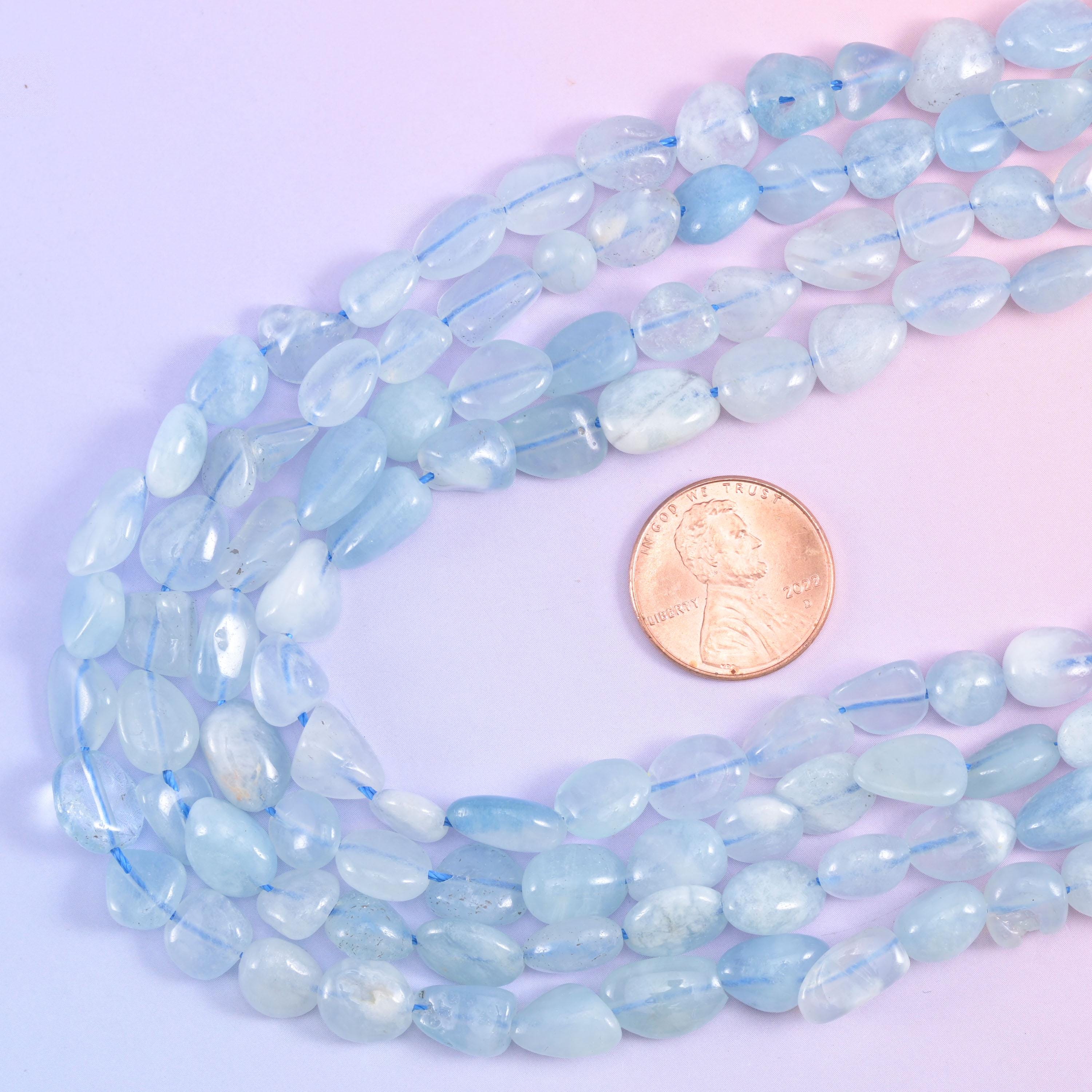 Blue Aquamarine Irregular Pebble Nugget Beads 6-8mm Jewelry Making 15.5" Strand