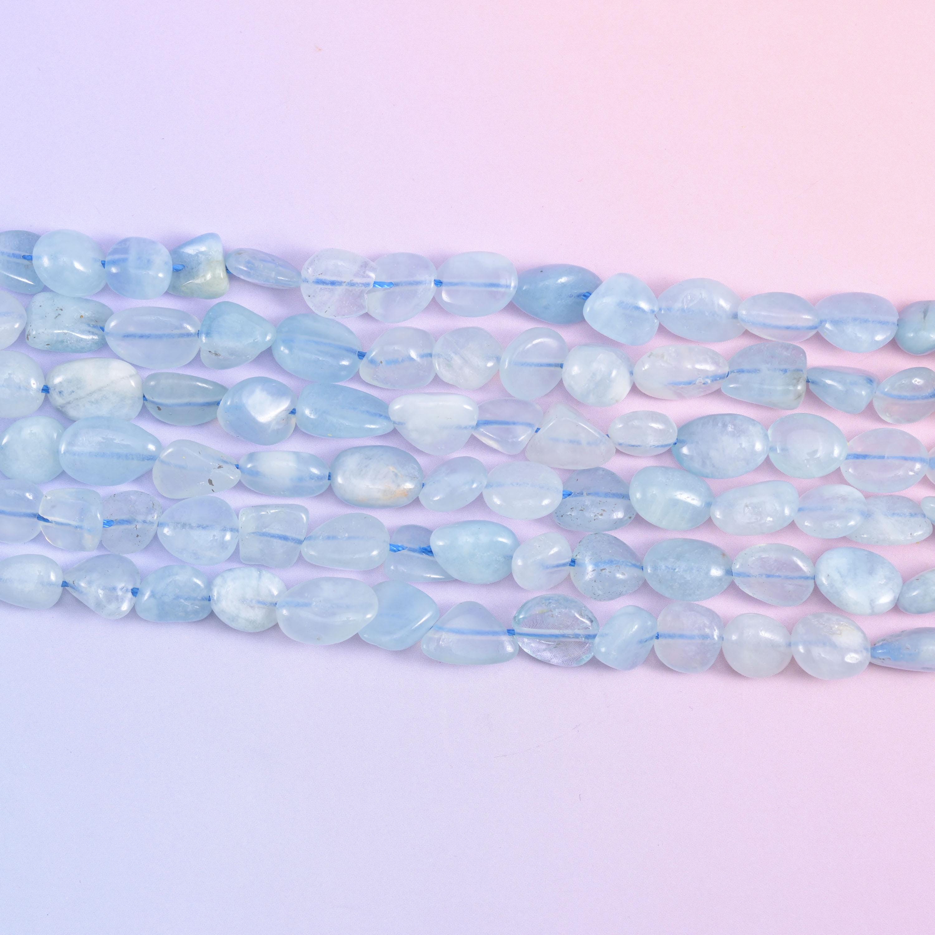 Blue Aquamarine Irregular Pebble Nugget Beads 6-8mm Jewelry Making 15.5" Strand