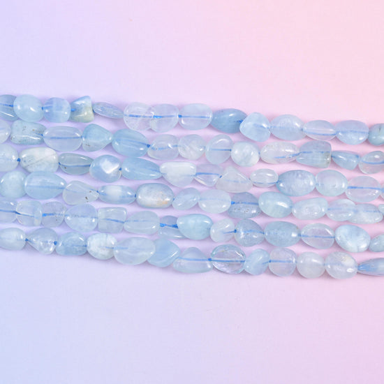 Blue Aquamarine Irregular Pebble Nugget Beads 6-8mm Jewelry Making 15.5" Strand