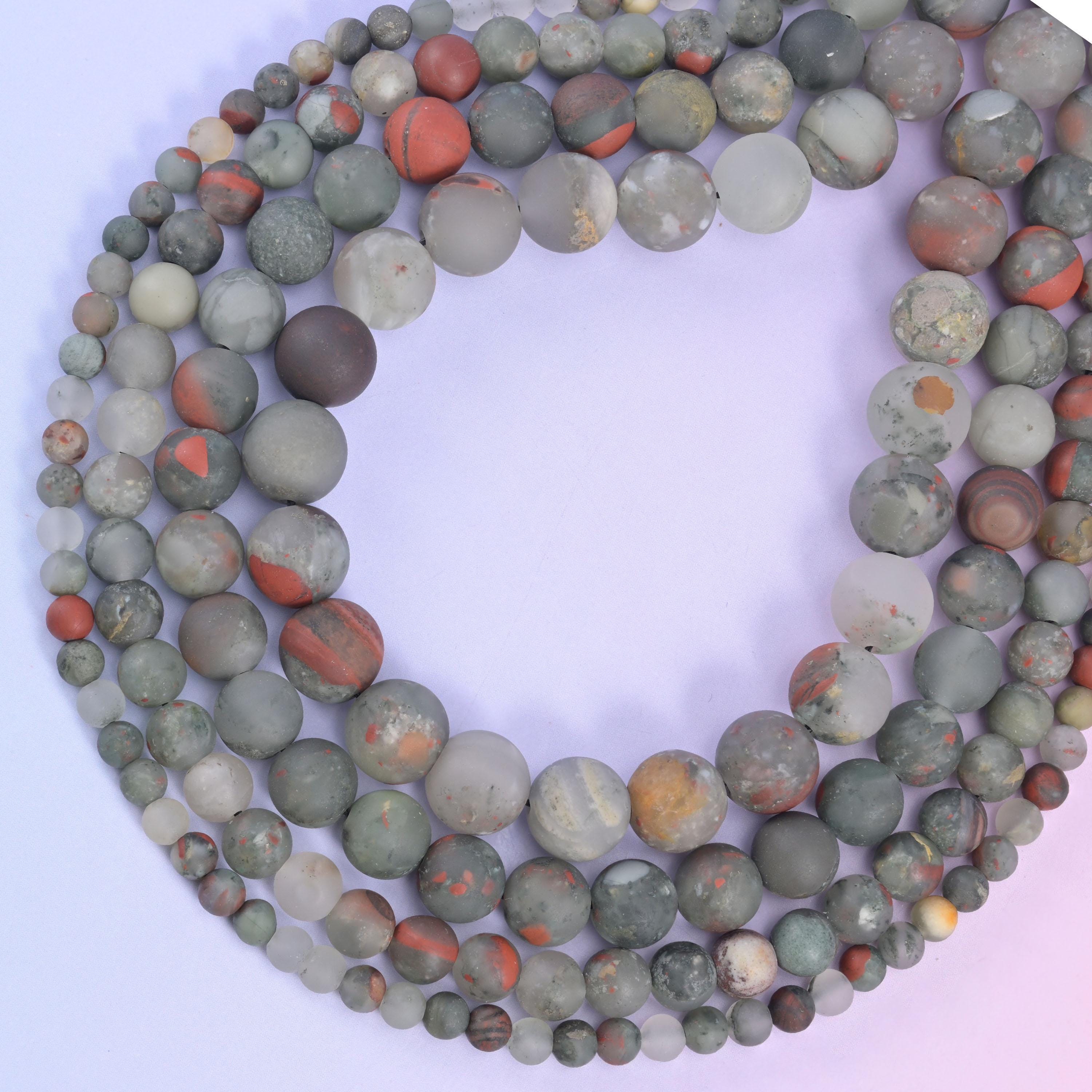 African Bloodstone Matte Round Beads 4mm 6mm 8mm 10mm Jewelry Making 15 Inch Strand