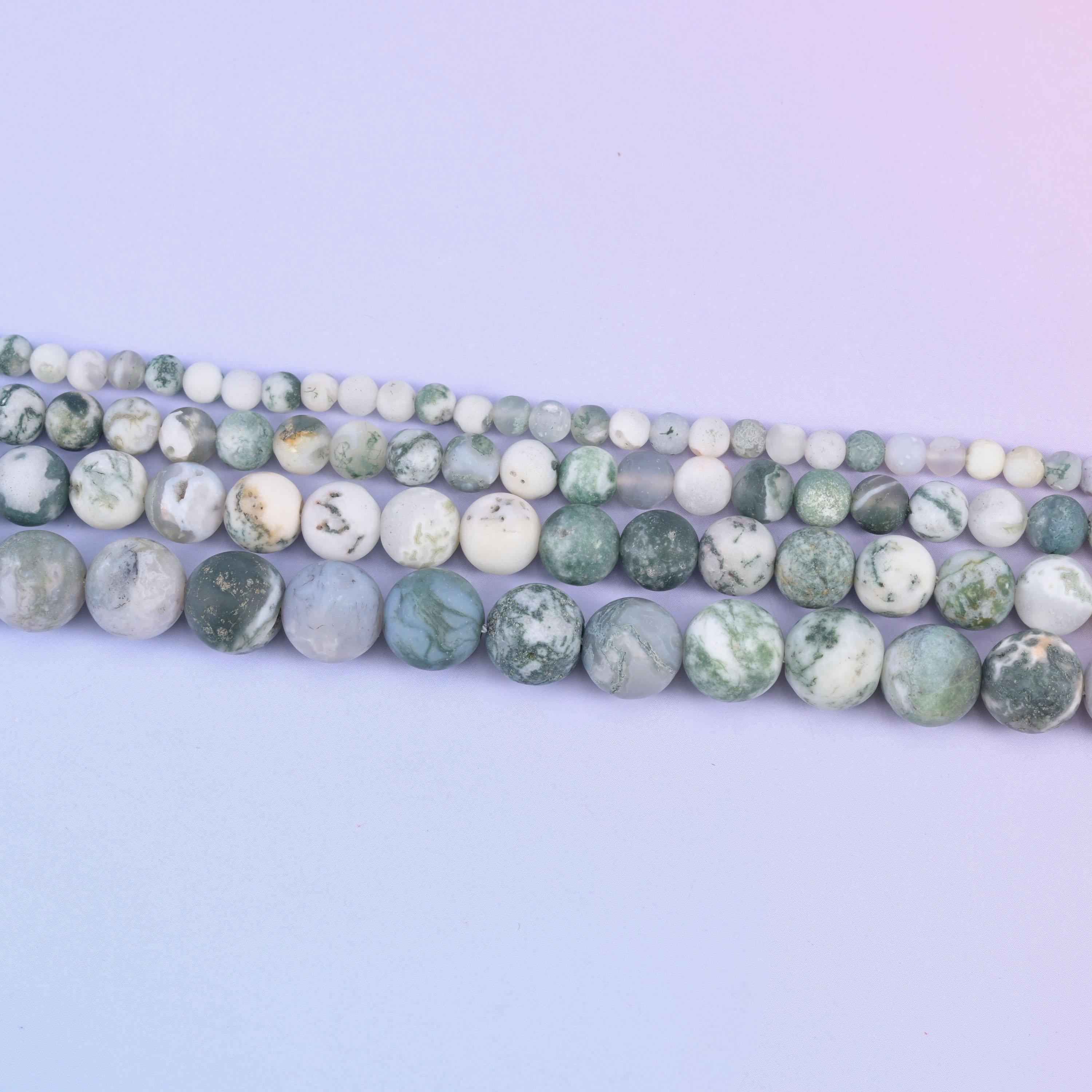 Green Tree Agate Matte Round Beads 4mm 6mm 8mm 10mm Jewelry Making 15 Inch Strand